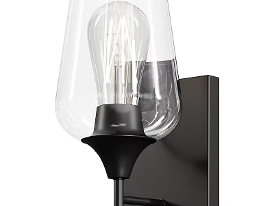 Modern Wall Light With Transparent Glass Shade Visible Bulb And Black Base 3d model