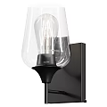 Modern Wall Light With Transparent Glass Shade Visible Bulb And Black Base