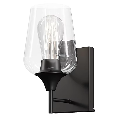 Modern Wall Light With Transparent Glass Shade Visible Bulb And Black Base 3d model