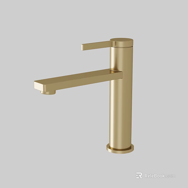 Modern Minimalist Golden Faucet with Single Handle and Sleek Cylindrical Design 3d model 