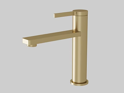 Modern Minimalist Golden Faucet with Single Handle and Sleek Cylindrical Design 3d model