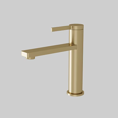 Modern Minimalist Golden Faucet with Single Handle and Sleek Cylindrical Design 3d model