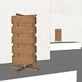Natural Wooden Table Lamp With Stacked Panels And Warm Light On