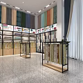 Modern Fabric Curtain Specialty Store With Marble Counter Shelves And Bright Interior