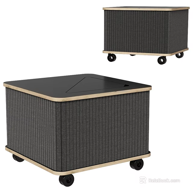 Square Coffee Table With Black Top Textured Sides And Rolling Wheels 3d model