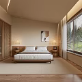 Modern Hotel Guest Room With King Bed Wooden Elements And Floor to Ceiling Windows
