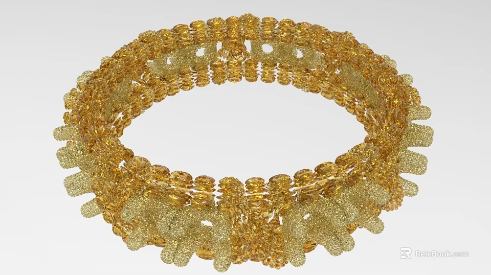 Golden Beaded Bracelet With Intricate Crystal Design And Decorative Pattern 3d model