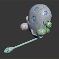 Futuristic Spherical Weapon With Blue Green Shell Yellow Glowing Parts And Mechanical Arms