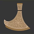 Ornate Golden Axe Weapon With Intricate Carved Patterns And Decorative Details