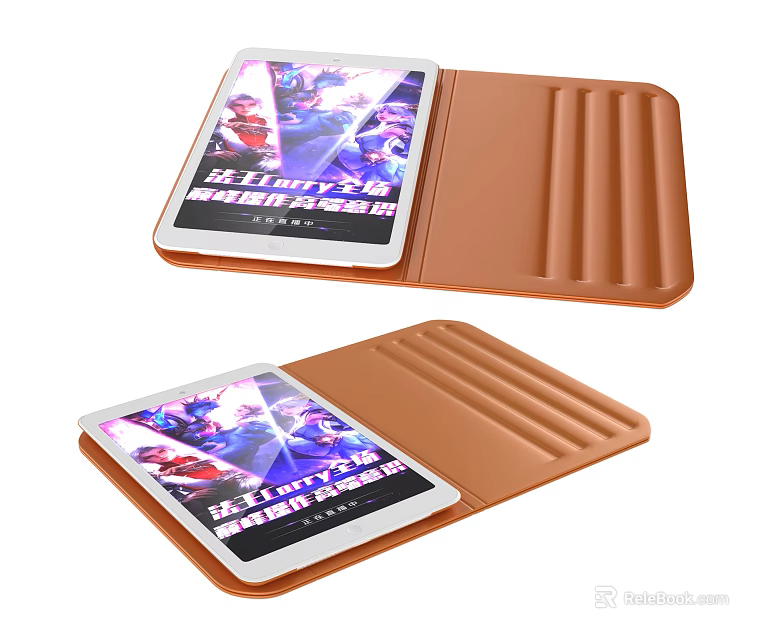 Brown Leather Tablet Case With Stand And Pen Holder Design 3d model