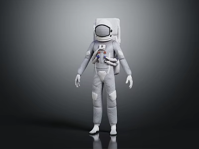 A Man Standing In White Spacesuit With Backpack And Helmet On Dark Background 3d model