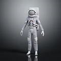 A Man Standing In White Spacesuit With Backpack And Helmet On Dark Background