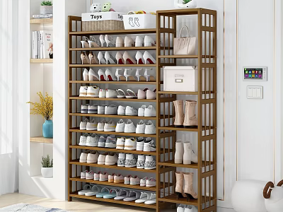 Multi Tiered Wooden Shoe Rack Organizes Various Shoes 3d model