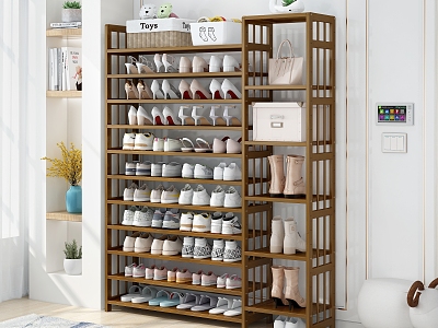 Shoe Rack Shoes High Heels Slippers Boots Storage Entrance Shoe Cabinet Bag Shoe Changing Stool Carpet Books Green Planting Fleshy Potted Vase 3d model