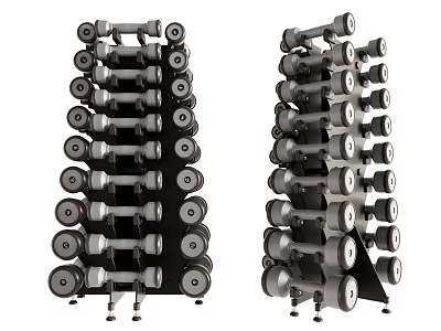 Multilevel Dumbbell Rack With Multiple Stacked Dumbbells For Sports Fitness Equipment 3d model