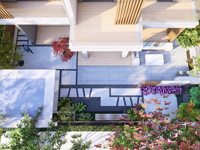 Beautiful Garden Design With Lush Greenery Stone Pathway And Outdoor Seating Area 3d model