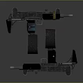 3D Rendered Mechanical Weapon With Black Metal Complex Structure And Circular Components