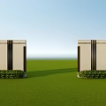 Modern Symmetric Landscape Wall With Decorative Vertical Lines And Green Lawn Background 3d model