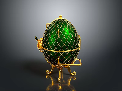 Green Egg Shaped Decorative Living Item With Gold Netted Frame And Stand 3d model