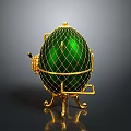 Green Egg Shaped Decorative Living Item With Gold Netted Frame And Stand