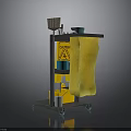 Practical Mobile Cleaning Cart With Yellow Cloth Caution Sign Brush And Bowl