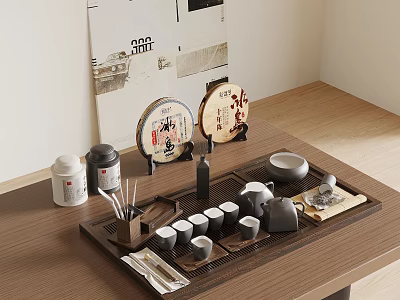 Elegant Tea Set with Tea Tray Cups Caddies and Tea Cakes 3d model