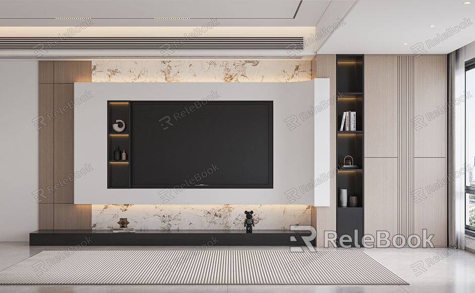 TV background wall decoration cabinet decoration wood veneer rock board model