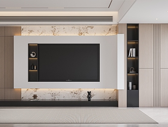 TV background wall decoration cabinet decoration wood veneer rock board 3d model