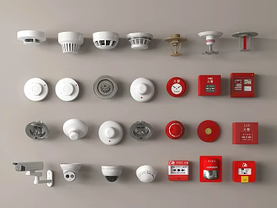 Public Facility Safety Equipment Including Smoke Detectors Fire Alarms And Security Cameras 3d model