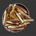Golden Crispy French Fries Served In White Paper Bowl On Dark Background