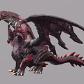 Mythical Flying Dragon With Large Wings Red Black Scales And Detailed 3D Design