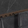 Stylish Modern Wooden Bathroom Rack With Towel Hooks On Marble Wall