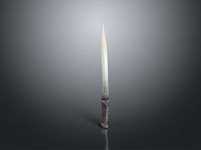 Ancient Decorative Knife With Long Sharp Blade And Ornate Handle Standing Upright 3d model