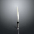 Ancient Decorative Knife With Long Sharp Blade And Ornate Handle Standing Upright