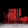 Traditional Chinese Wedding Decoration With Red Couplets Double Happiness Symbols Heart Shaped Decor And Flowers