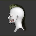 Stylish Game Movie Character Hairstyle Design With Green Black Gradient Hair on Mannequin Head