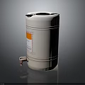 White Plastic Storage Drum With Black Lid Orange Label And Bottom Valve 3d model