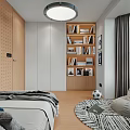 Modern Kids Room Interior With Bed Desk Bookshelf Bean Bag Chair And Football Decor