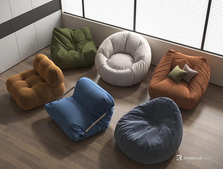 Colorful Bean Bag Chairs In Various Designs For Modern Living Space 3d model 