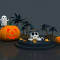 Halloween Themed Decor With Jack O Lanterns Ghosts Skeleton And Palm Trees 3d model
