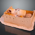 Traditional Three Dimensional Architectural Model With Arched Structures Domes And Earthy Yellow Tones