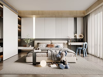Modern Luxury Bedroom Interior Design With Bed Stylish Rug And Decorative Elements 3d model