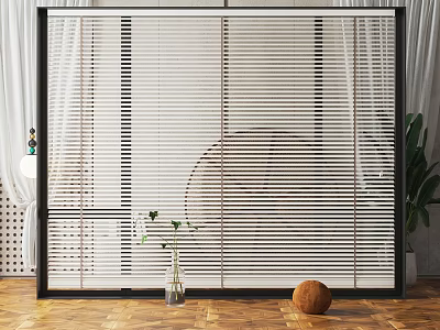 Modern Interior Design With White Venetian Blinds Wooden Floor And Green Plant 3d model