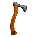 Vintage Axe Featuring Wooden Handle And Carved Patterns As Traditional Weapon