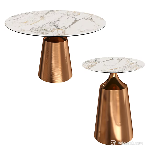 Modern Side Tables With White Marble Top And Copper Conical Base 3d model