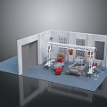Military Vehicle Repair Workshop With Overhead Crane Tools And Gray Garage Walls