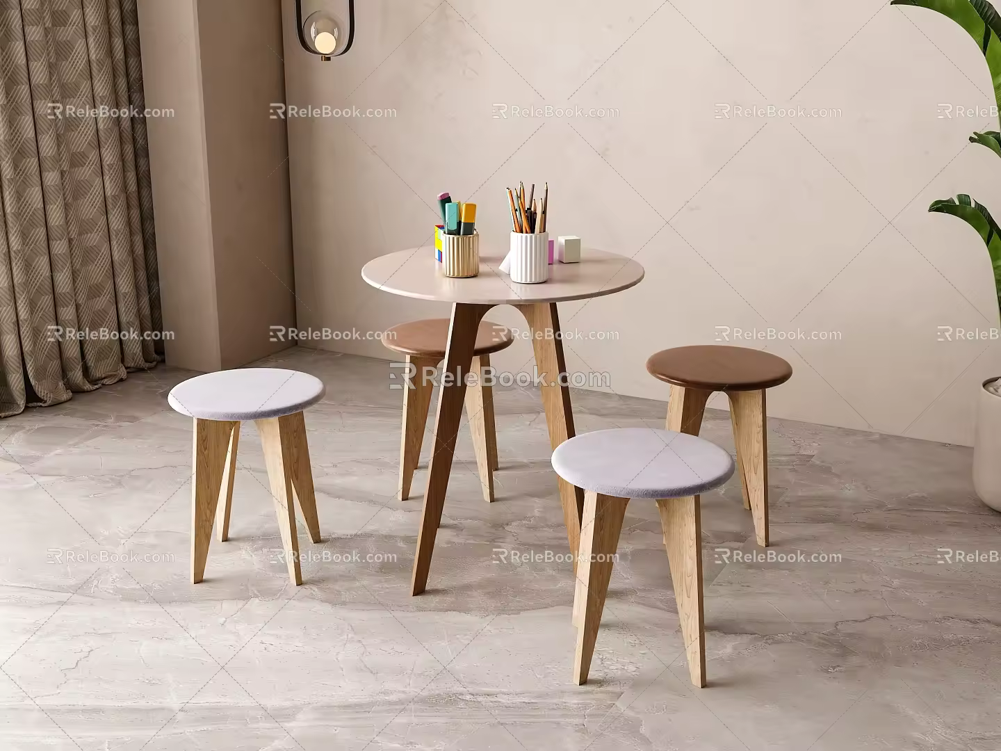 Modern children's table and stool combination 3d model