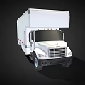White Cargo Van With Large Body Red Reflective Stripes And Multiple Wheels 3d model