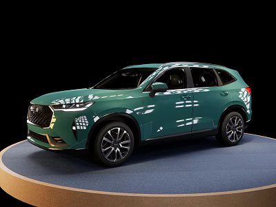 Green Modern SUV Showcased On Round Display Platform With Black Background 3d model