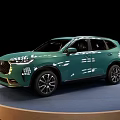 Green Modern SUV Showcased On Round Display Platform With Black Background